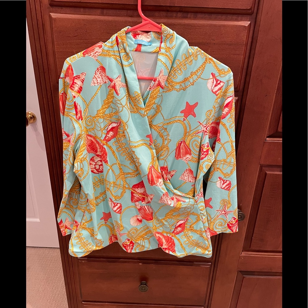 J MCLAUGHLIN jersey faux wrap top size XL